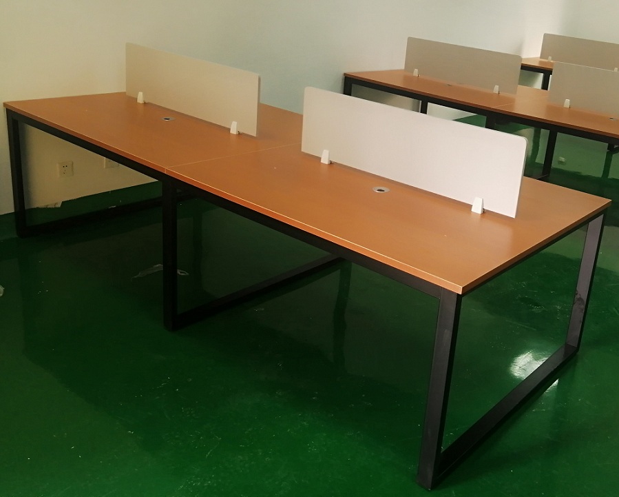 欧森雅棕红色办公桌组合黑色方通钢架定制